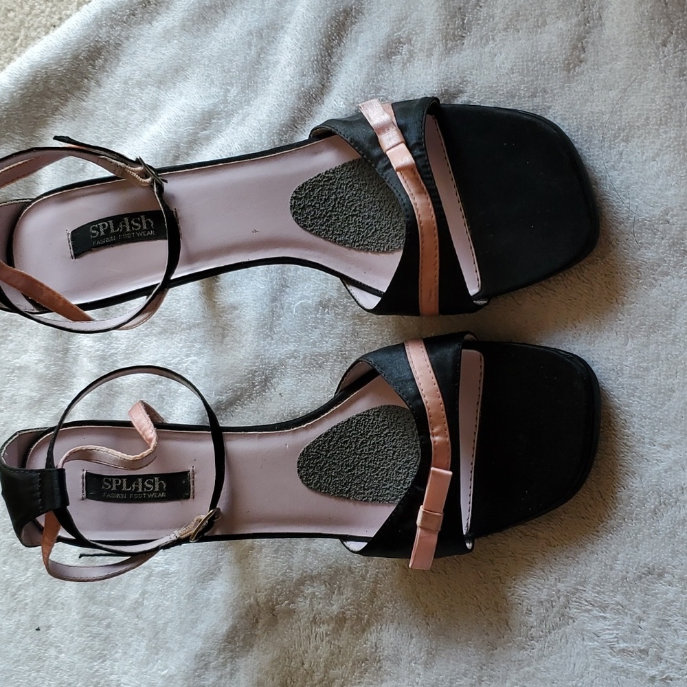 Black & Pink Heels. Peep-toe, ankle straps, Size 10 by Splash EUC